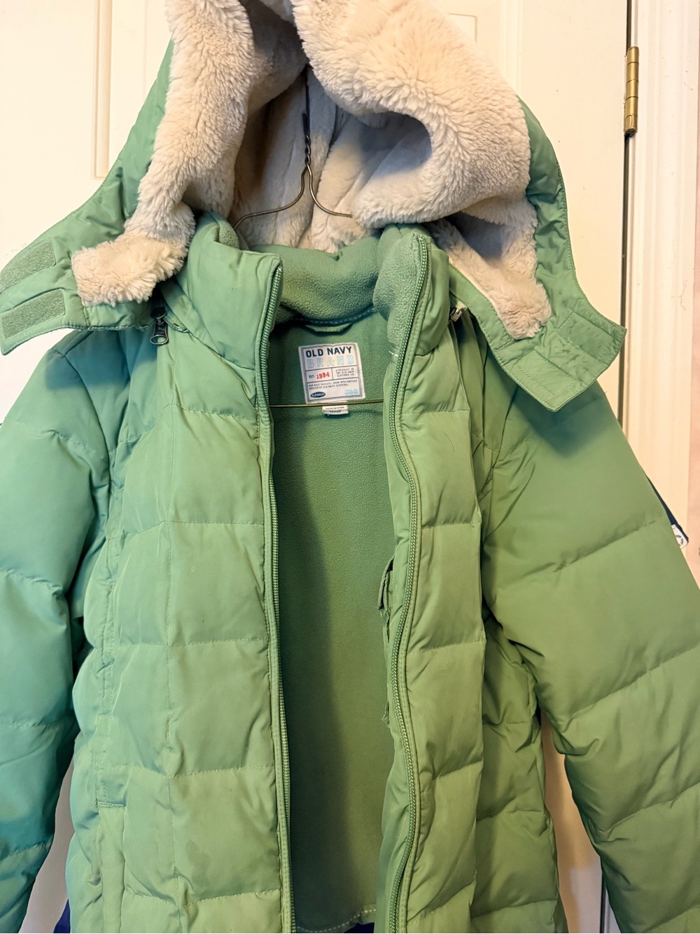 Old Navy Green Quilted Puffer Jacket with Sherpa Hood